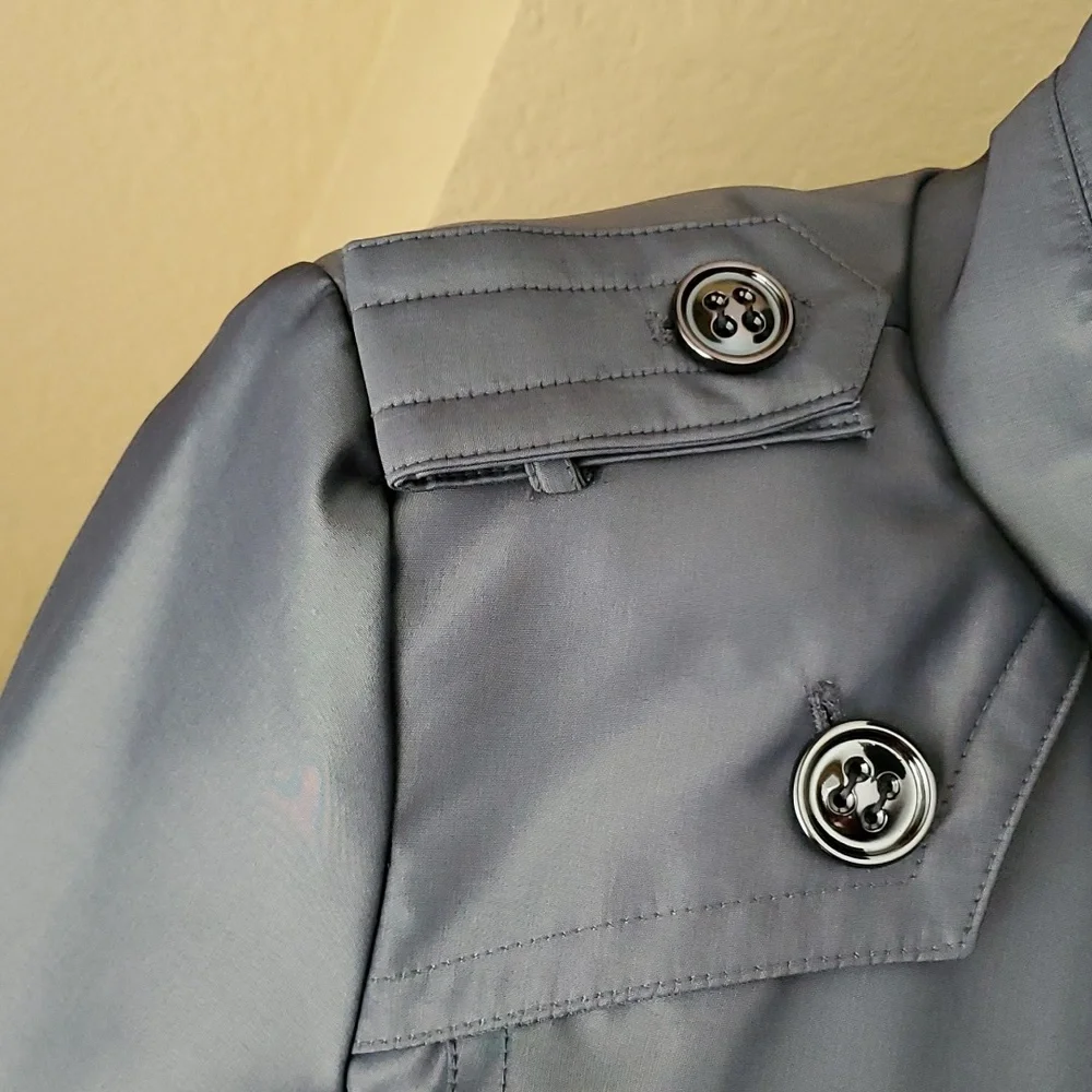 🆕️LONDON FOG Metallic Gray Water Resistant Double Breasted Trench Coat SIZE: PS - Picture 2 of 16